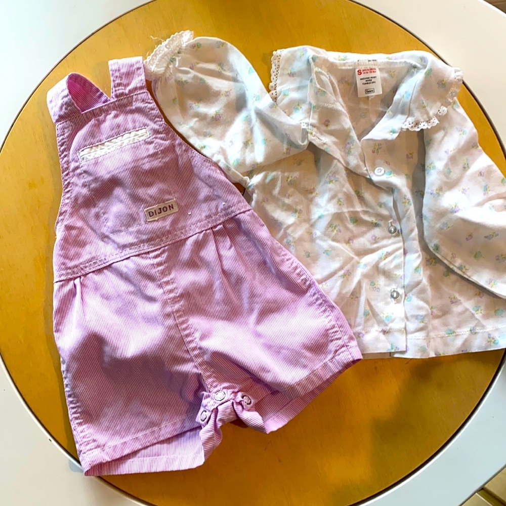 Old school Vintage purple pin striped overalls set
